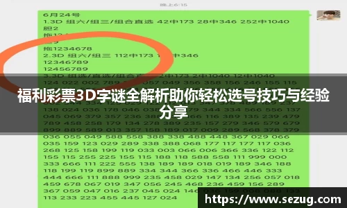 福利彩票3D字谜全解析助你轻松选号技巧与经验分享